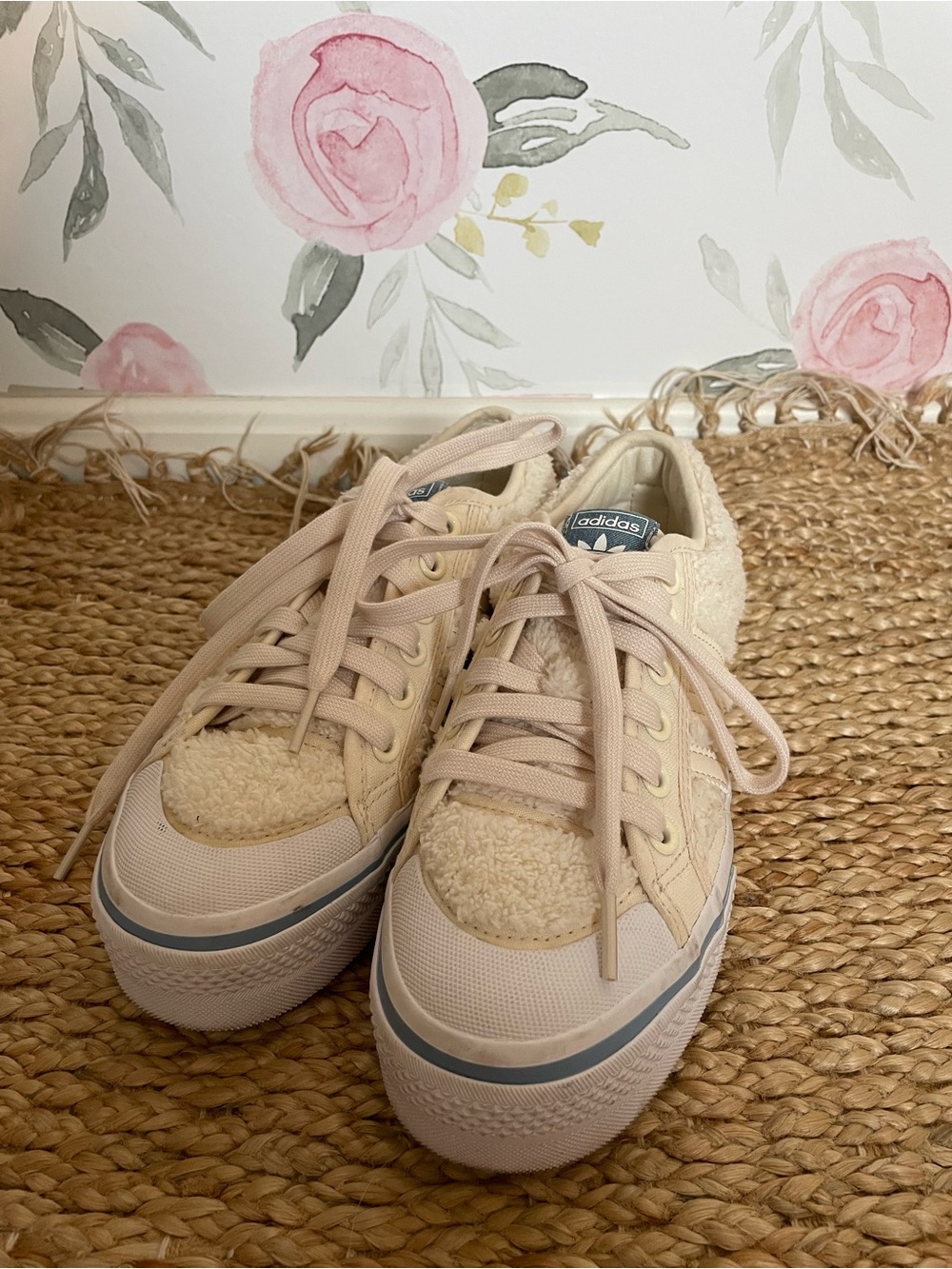 adidas Nizza Platform Sneakers Beige Teddy Denim 7.5